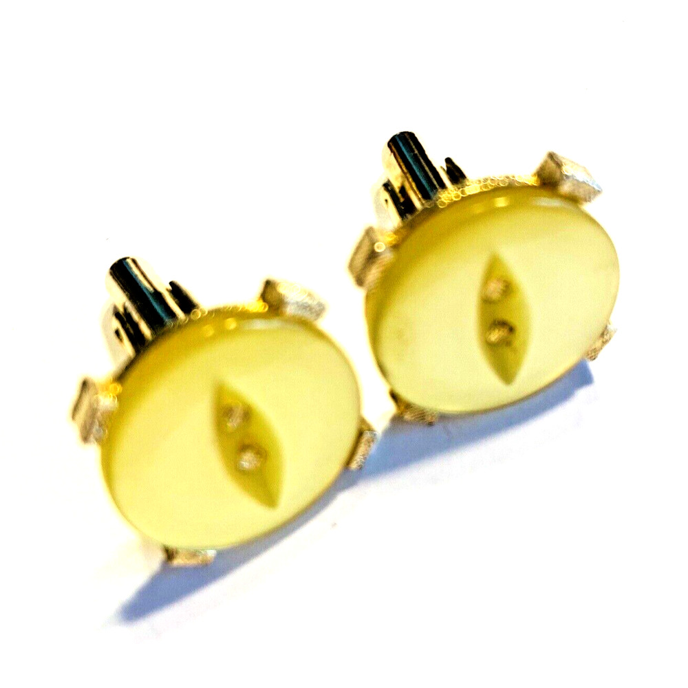 Vintage Mid Century Cufflinks Yellow Moonglow Thermoset Button Fronts Novelty